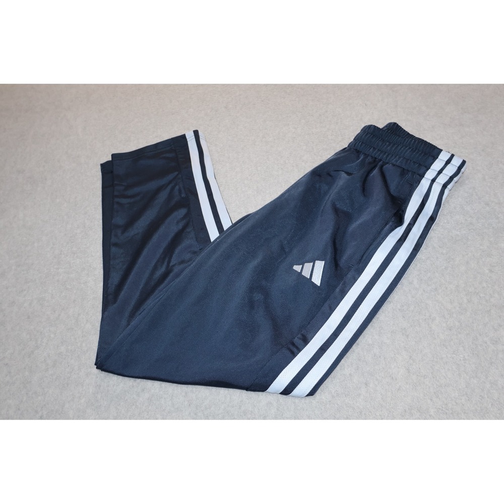 Adidas Track Gym Pants Men Small Navy Blue 3-Stripe Zip Ankle Athletic Workout